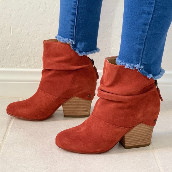 Rust Suede/Leather Slouched Ankle Bootie - Picture 2 of 8